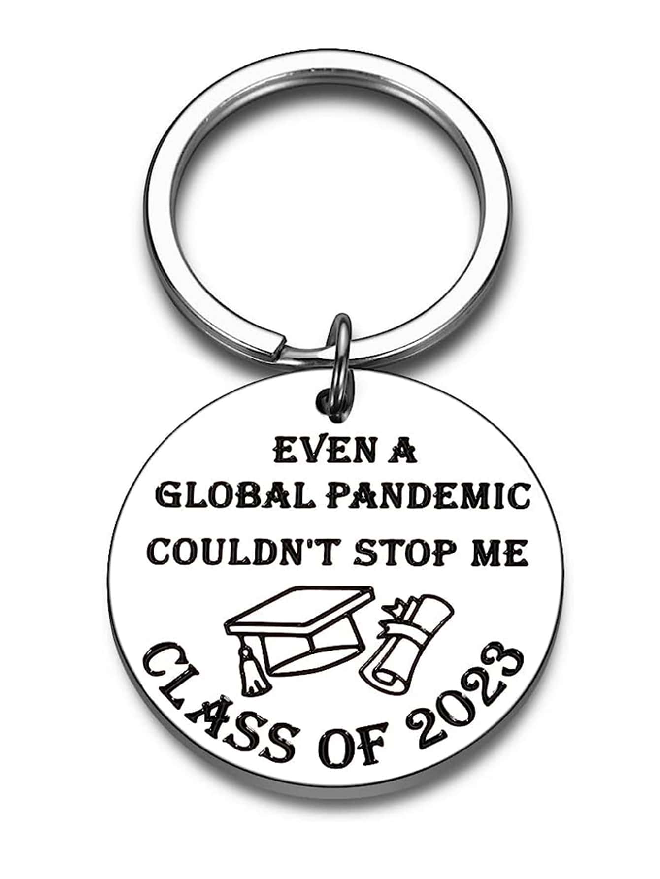 1入組不銹鋼搞笑圓形字母鑰匙圈班級的2023禮物為她禮物 - 銀色 - 查看 1