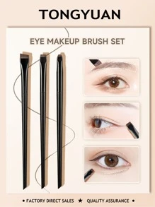 Set de brochas de maquillaje para ojos, 3 piezas portátiles de brochas cosméticas para mujeres, set de brochas, kit de brochas de maquillaje, set completo de maquillaje, set de brochas de maquillaje, kit de maquillaje completo, kit de brochas, set de brochas de maquillaje, set de regalo de maquillaje - Negro - Ver 1