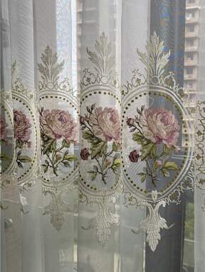 1pc High-End Embroidered Floral Sheer Curtain, Modern European Style Luxury Elegant, Suitable For Bedroom, Living Room, Balcony