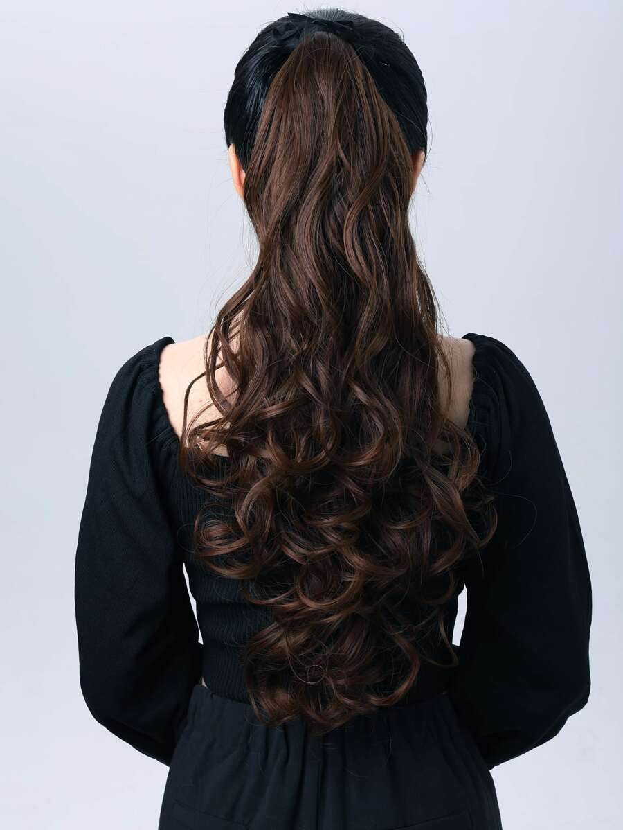 ZURO Brown Curly Wrap Around Ponytail Dark Brown Hair Extensions 24 Inches Long Hairpiece For Women Girl Gift - Brown - View 1