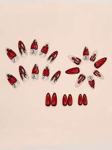 24 cái/bộ Dài Hạnh nhân Hoa Hình dạng Móng tay giả Với 1 Miếng Giũa móng tay Và 1 Miếng Thạch Keo dính - Nhiều màu - Xem 3