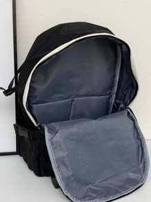 Children's Color-block Large Capacity College Style Zipper Backpack With Multiple Pockets, Suitable For Student's Daily Life And Travel - Black - View 4