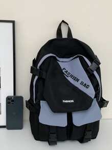 Children's Color-block Large Capacity College Style Zipper Backpack With Multiple Pockets, Suitable For Student's Daily Life And Travel - Black - View 3