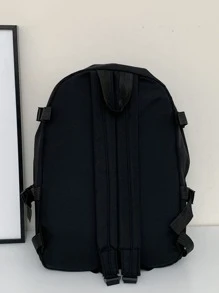 Children's Color-block Large Capacity College Style Zipper Backpack With Multiple Pockets, Suitable For Student's Daily Life And Travel - Black - View 2