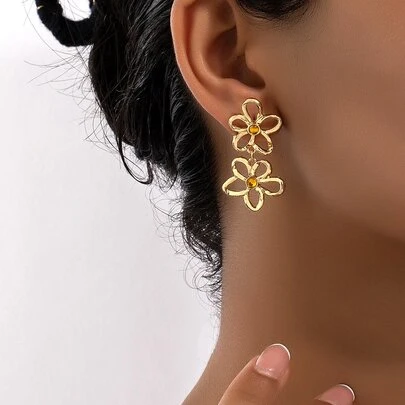 1 đôi Kim loại Cánh hoa Hình dạng Liên kết Dangle Hoa tai