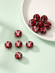 1set 12pcs Hole-punched Round Wooden Beads With Reindeer Pattern, Diy Jewelry Making Set For Christmas, Back To School Season - Multicolor - View 1