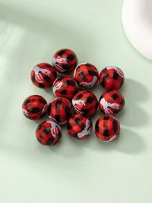 1set 12pcs Hole-punched Round Wooden Beads With Reindeer Pattern, Diy Jewelry Making Set For Christmas, Back To School Season - Multicolor - View 2