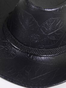 西部牛仔帽，英倫騎士風格時尚 PU 皮革頂帽適合戶外活動 - 黑色 - 查看 8