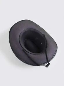 西部牛仔帽，英倫騎士風格時尚 PU 皮革頂帽適合戶外活動 - 黑色 - 查看 6