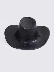 西部牛仔帽，英倫騎士風格時尚 PU 皮革頂帽適合戶外活動 - 黑色 - 查看 4