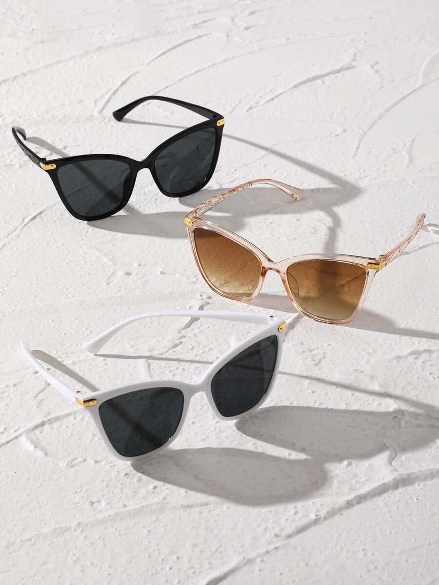 3pcs Plastic Frame Vintage Cat Eye Lens Fashion Glasses Set, Ideal For