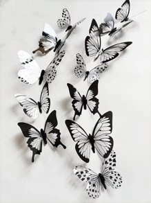 12pcs 3d Butterfly Wall Stickers - Black - View 1