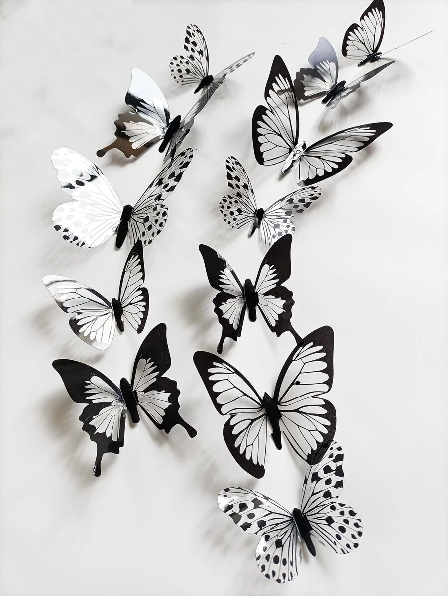 12pcs 3d Butterfly Wall Stickers - Black - View 1