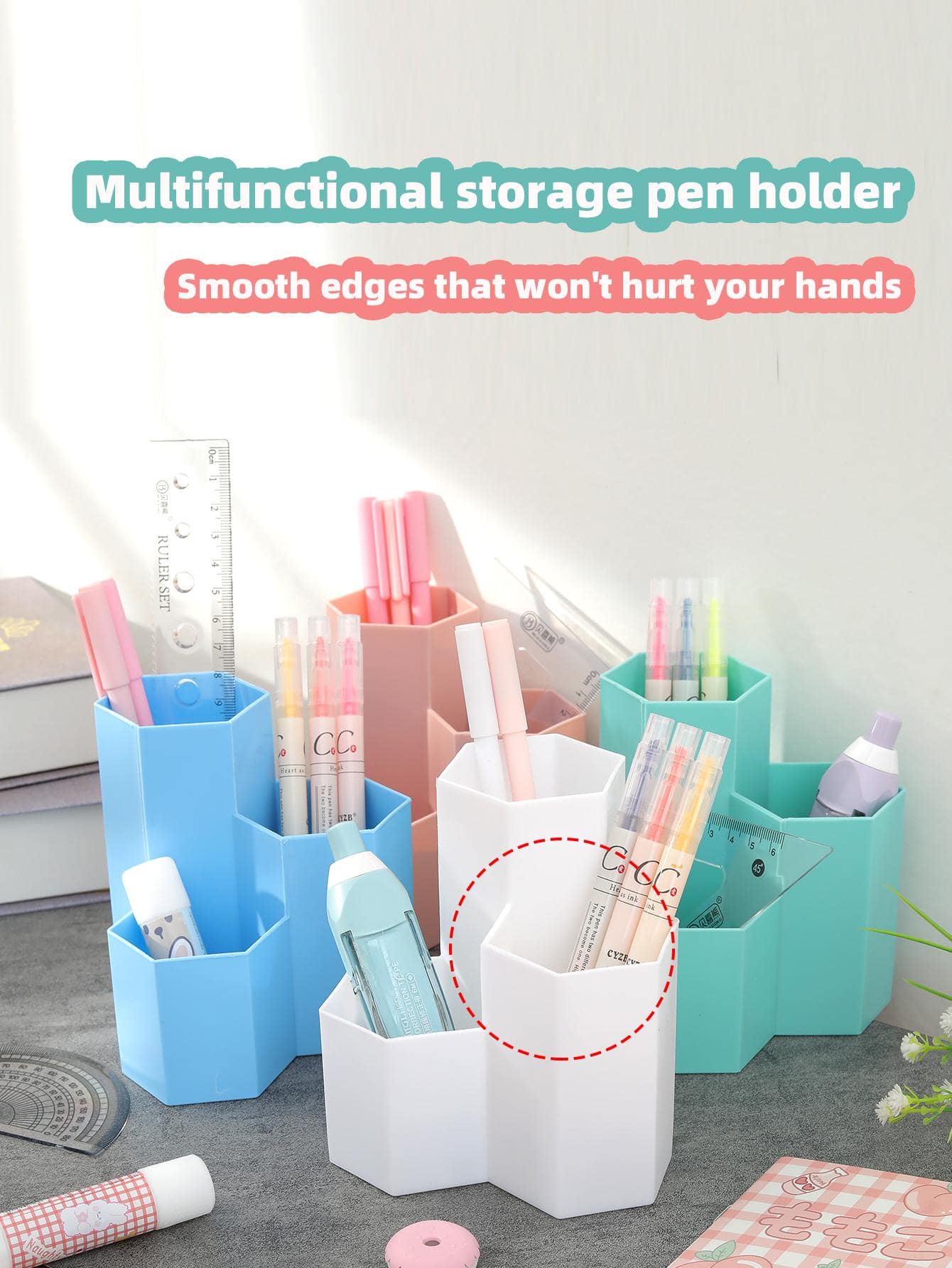Desktop Pen Organizer Set, Including High And Low Pen Holders And One