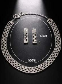 1 套简约镂空几何项链套装白色水钻