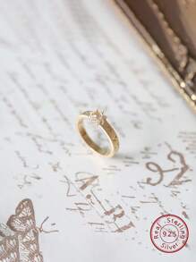 1入組迷人立方氧化鋯&S925純銀圓環女性日常配件 - 金色 - 查看 2