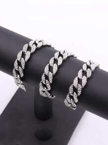 CVNANA 1pc Hip Hop Style Chain Necklace With Inlaid Rhinestones, 15mm Wide, Unisex, Can Also Be Used As A Bracelet - Silver - View 3