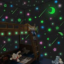 159pcs Luminous Wall Stickers, Glow In The Dark, Stars, Moon, Butterflies, Shooting Stars, Reflection Decals, Switch Decor Stickers (Random Color) Vinyl Decal, For Bedroom Decor, Room Decor Items, For Halloween Decor, Fall Decor, Classroom Decorations, Removable Sticker, Stickers, Wall Decal, Vinyl Decal For Home Decorations, Spring Decoration Items Refresh Your Home, Rama Decoration Stickers Gifts Birthday Graduation