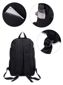 Stylish Schoolbag For Junior High School Students, School Backpack For Teen Girls Boys Bookbags Elementary High School Floral Laptop Bags Travel Daypack - Perfect For Outdoor Travel & Back To School, Backpack For School Kids Bookbags Student Black Backpacks For Teen Girls Preppy Casual Middle School Bag, Black. - Black - View 4