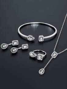 rakol 5入組奢華時尚方晶鋯石裝飾的婚禮派對首飾套裝適合女士