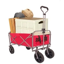 Outdoor Camping Multipurpose Micro Collapsible Beach Trolley Cart Camping Folding Storage Wagon, Red - Red - View 5