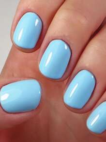 使用 24入組淡藍色短方形全罩假指甲按壓指甲套件升級您的造型 - 淺藍色 - 查看 1