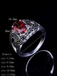 1入組豪華&華麗925純銀復古銀鑲嵌發亮的紅色的方晶鋯石多尺寸中性圓環,禮品適合男人及女人