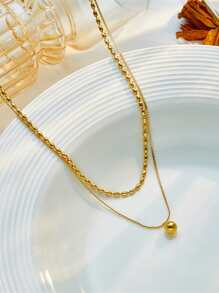 1入組鈦鋼雙層圓形吊墜鏈條樣式項鍊 - 金色 - 查看 2