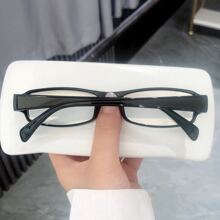 素色黑色矩形狹窄邊框透明鏡片眼鏡中性帶眼鏡盒