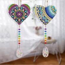 2pcs Heart Shaped Diamond Painting Wall Decor - Multicolor - View 6