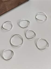 1入組ins風格時尚&極簡風格設計925純銀曲綫&薄圓環,理想適合女士作為A迷人禮品特別場合 - 銀色 - 查看 4