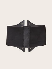 1入組女士復古多種扣飾繃帶緊身上衣塑腰帶 - 黑色 - 查看 2