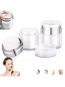 1pc Empty Cosmetic Airless Pump Jar Container, Refillable Container For Creams, Gels & Lotions - Leak Proof Portable Travel Size Container - White - View 1