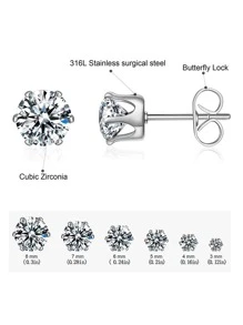 1 đôi 316L Thép không gỉ Tròn Khối Zirconia  Bông tai stud Với 3 Màu sắc , Dành Cho Nam Và Nữ , không gây dị ứng Bao mỏng , Đơn giản Và Thanh lịch Pha lê sáng bóng Tai Trụ Với Mềm mại Kẹp tai - Bạc - Xem 2