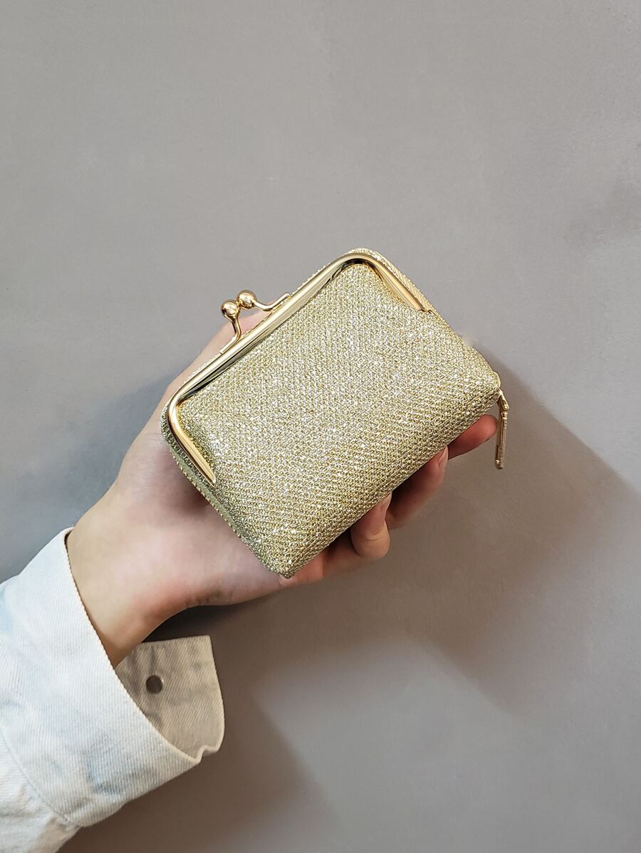 雙層閃閃發光扣金色前衛零錢包 - 金色 - 查看 1