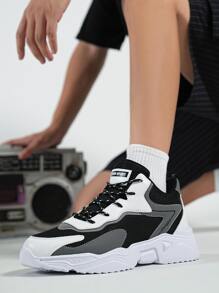 Nam Hợp thời Lưới thoáng khí Giày thể thao Chunky , Chống trượt , Thoải mái Đế mềm , Giải trí Và Đúng mốt Giày dép Cho mùa hè - Đen và trắng - Xem 1