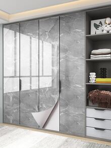 1pc 17.7in*393.7in Thickened, Glossy, Self-adhesive Grey Marble Pattern Oil-proof Sticker For Kitchen Use, Waterproof, Heat-resistant, Suitable For Stove & Table & Furniture Refurbishing Wallpaper, Imitated Porcelain Tiled Wall Paper