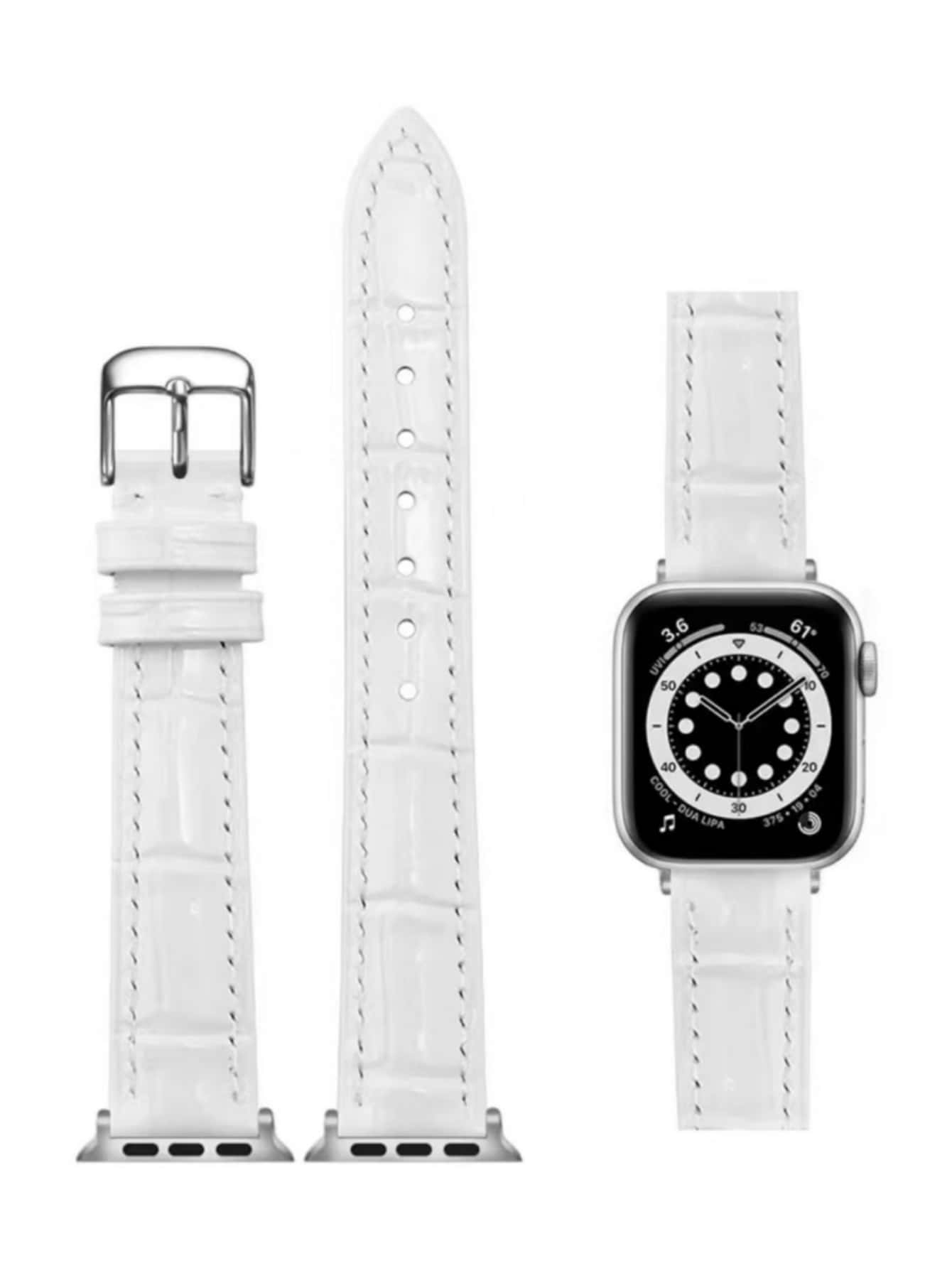 1 ชิ้นสายนาฬิกาหนังแท้ลายจระเข้พร้อมพื้นผิวหลอดเลือดดำไม้ไผ่และฟังก์ชั่นกันน้ำและกันน้ำสายรัดหัวเข็มขัดโลหะเข้ากันได้กับ Apple Watch - สีขาว - ดู 2