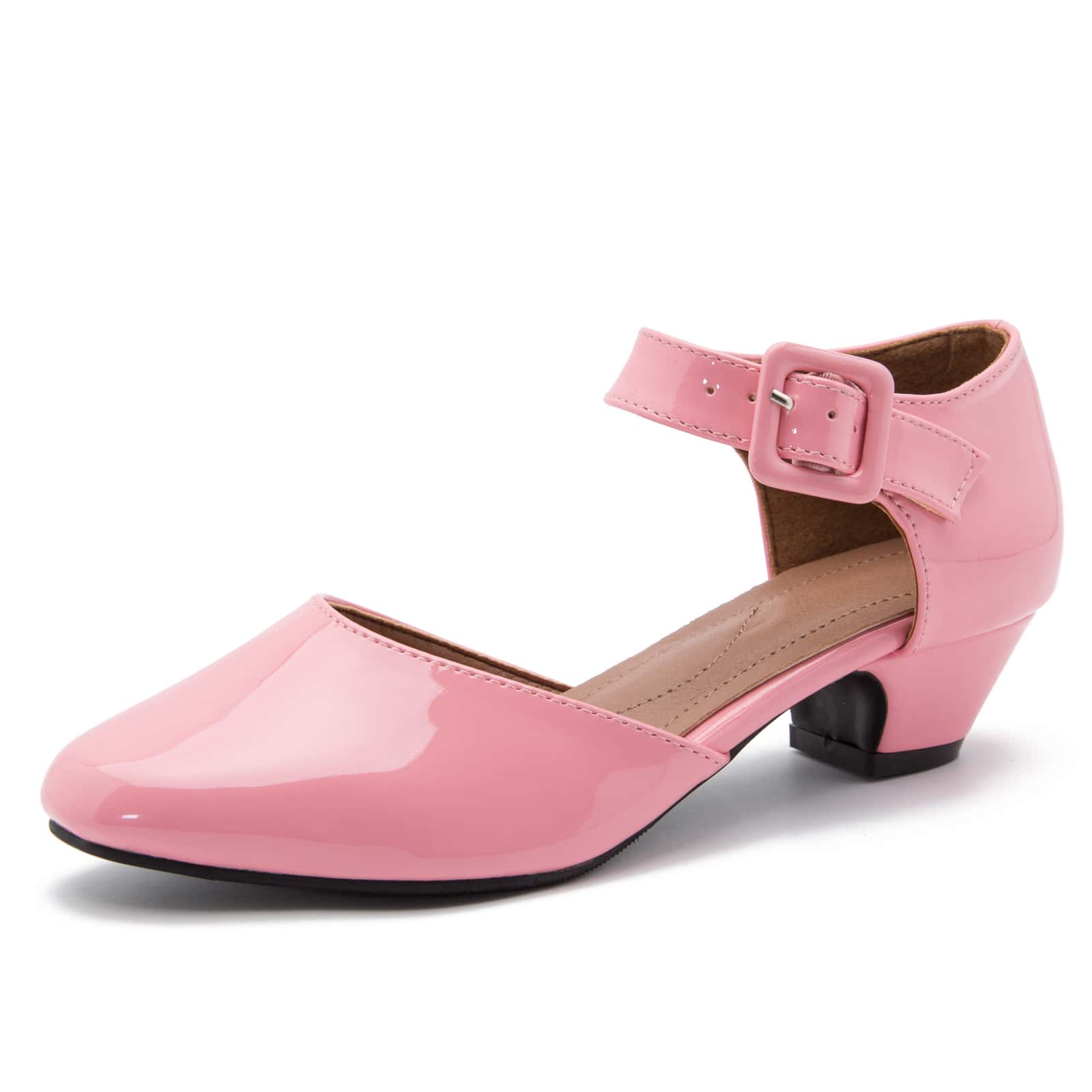 Women's Ankle Strap Closed Toe Low Chunky Heel Dress Work Pumps - 粉色 - 查看 1
