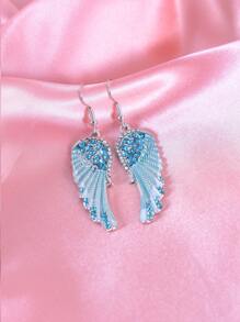 1 đôi Cánh & Rhinestone Chi tiết Dài Vật rủ xuống Hoa tai - Màu xanh lam - Xem 1