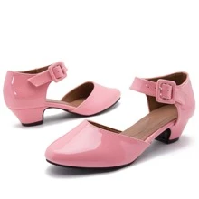 Women's Ankle Strap Closed Toe Low Chunky Heel Dress Work Pumps - 粉色 - 查看 5