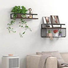 TAIMASI Floating Shelves, Bathroom Shelves Over Toilet With Wall Decor Sign, Wood Wall Shelves With Protective Metal Guardrail & Paper Storage Basket For Bathroom, Bedroom, Living Room, Kitchen - Great For Christmas, New Year's, Valentine's Day, And Housewarming Gifts - 黑胡桃 - 查看 6