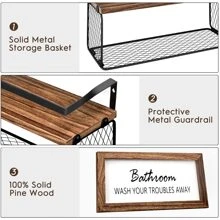 TAIMASI Floating Shelves, Bathroom Shelves Over Toilet With Wall Decor Sign, Wood Wall Shelves With Protective Metal Guardrail & Paper Storage Basket For Bathroom, Bedroom, Living Room, Kitchen - Great For Christmas, New Year's, Valentine's Day, And Housewarming Gifts - 黑胡桃 - 查看 4