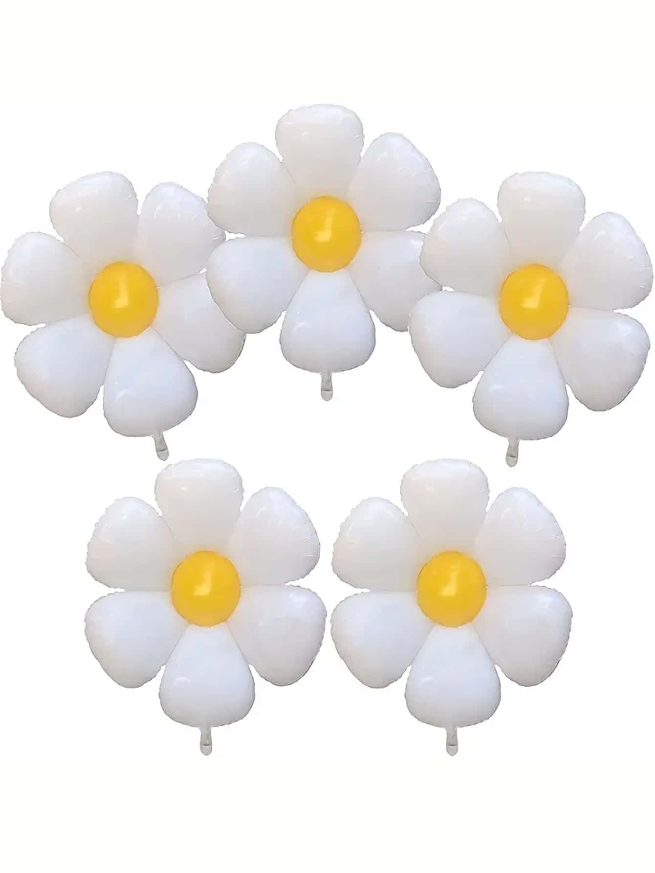 5pcs/Pack Medium Daisy & Big Flower Shaped Balloons White Daisy Party Decoration Aluminum Coated Polyester Film Foil Balloon For Birthday, Wedding, Mother's Day Graduation