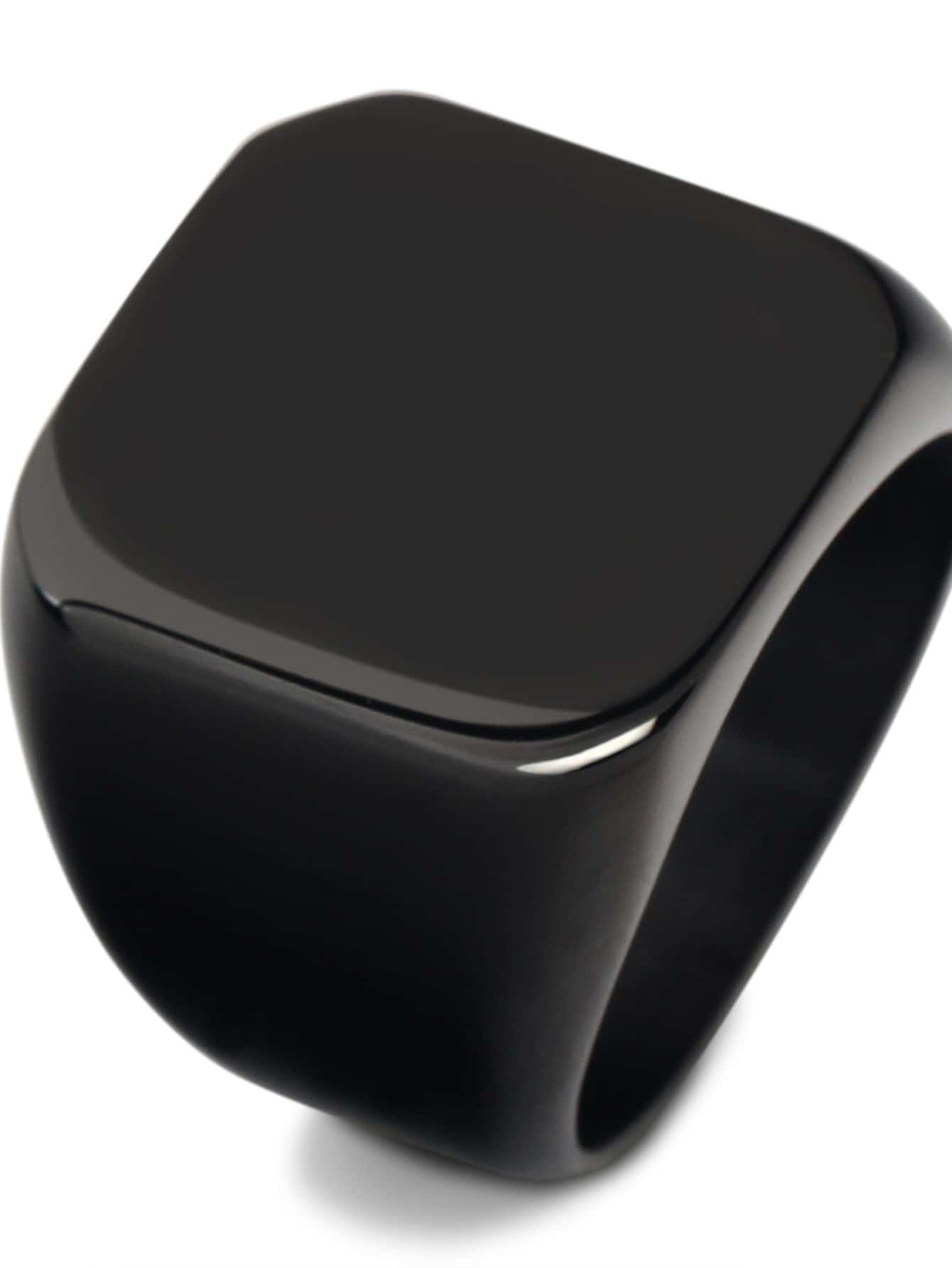 1入組時尚男士圓環,簡約風素色方形硬質合金圓環,週年紀念日結婚戒指,男士首飾類禮品 - 黑色 - 查看 1