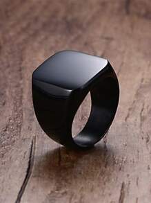 1入組時尚男士圓環,簡約風素色方形硬質合金圓環,週年紀念日結婚戒指,男士首飾類禮品 - 黑色 - 查看 2