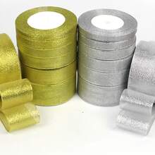 1卷銀色聚酯絲帶，適用於插花、禮品包裝、DIY 珠寶、蛋糕裝飾 - 銀色 - 查看 4