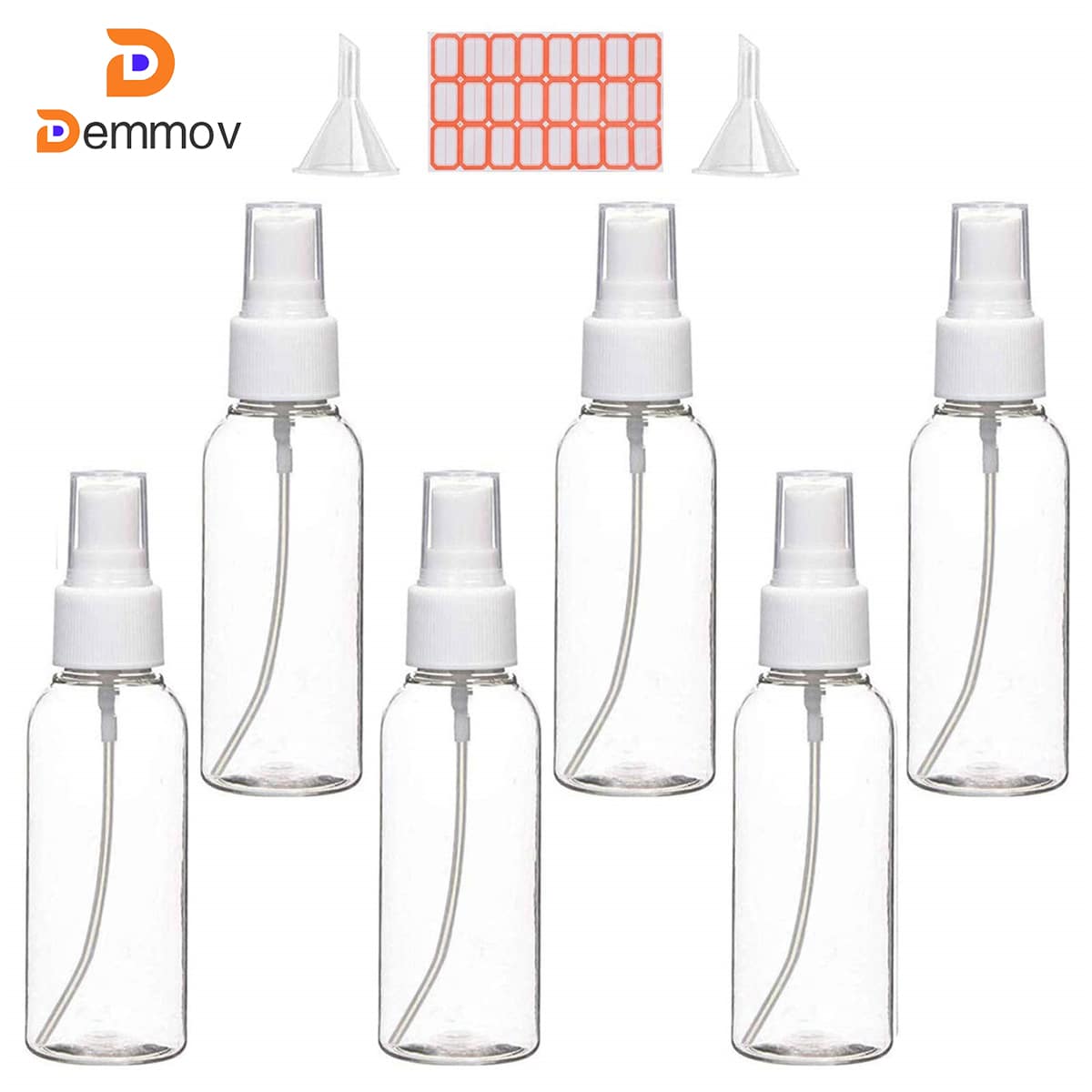 Zoizocp Spray Bottles, 2oz/50ml Clear Empty Fine Mist Plastic Mini Travel Bottle Set, Small Refillable Liquid Containers with 2pcs Funnels and 24pcs Labels (6 Pack) - 黑色 - 查看 1