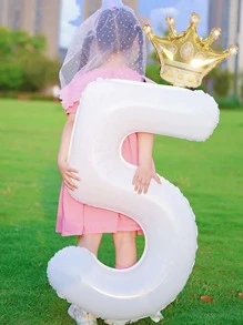 40 Inch White Number Balloon And Mini Gold Crown, Christmas - White - View 2