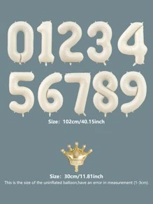 40-Inch Cream White Number Shaped Balloon And Mini Gold Crown - Beige - View 3